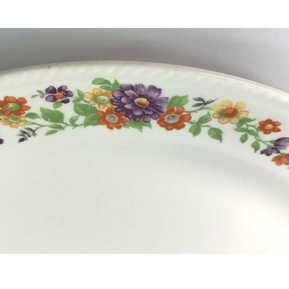 Vintage Crown Ivory China Platter Oval Purple Orange Yellow Floral Serving Plate - Picture 2 of 5